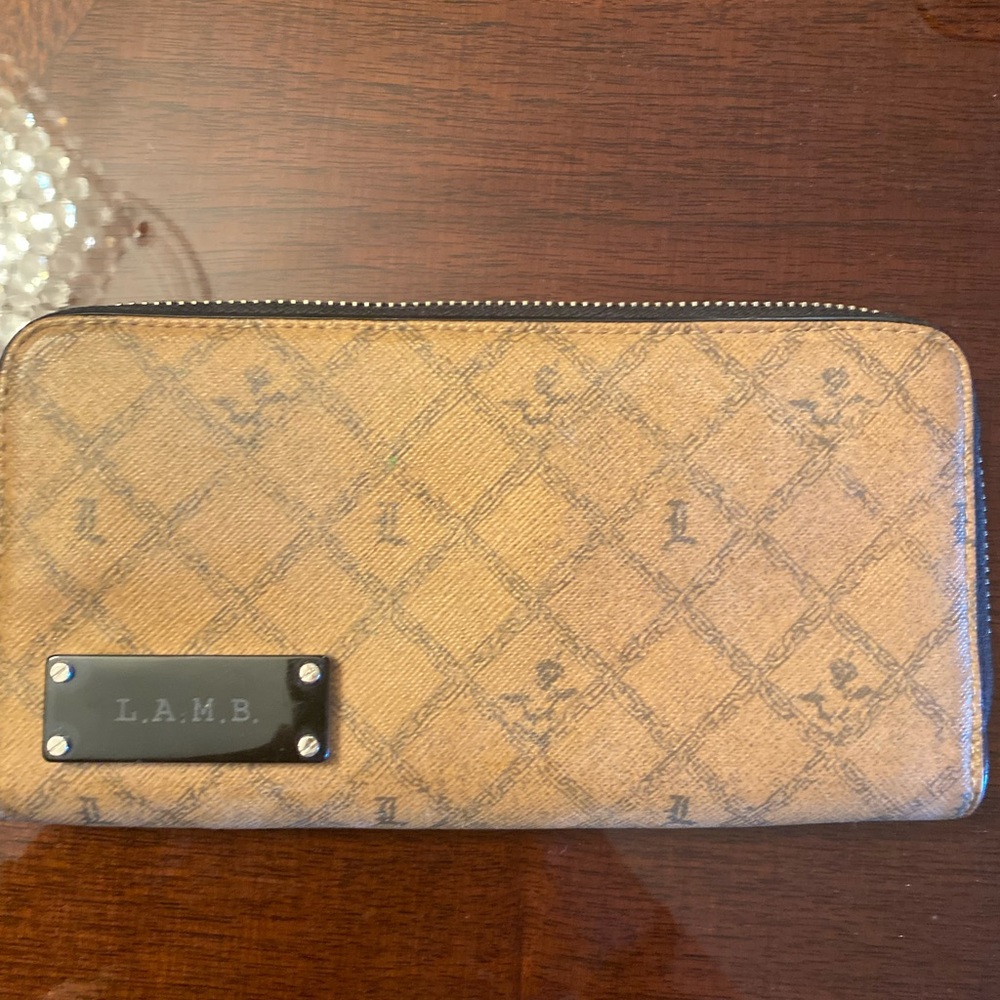 L.A.M.B. Tan Monogram Zip-Around Wallet